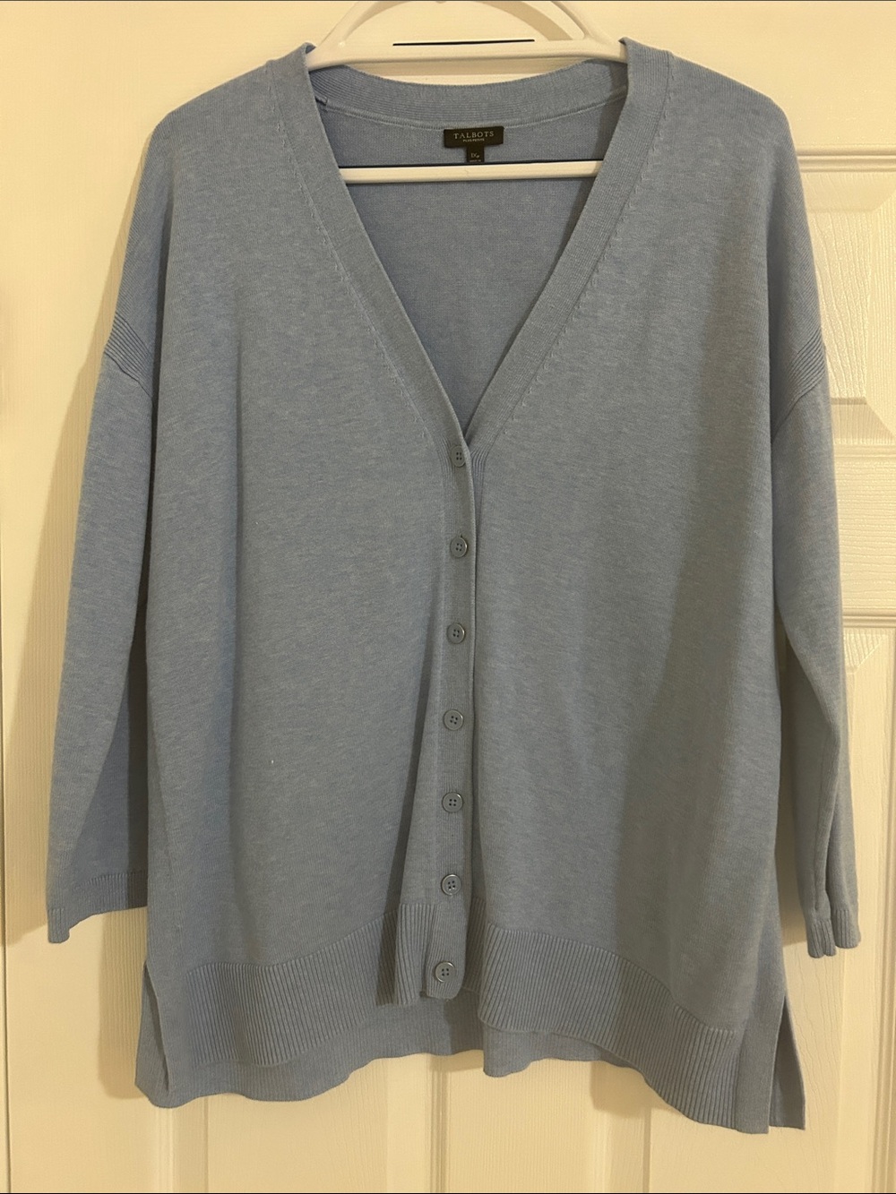Talbots Light Blue V-Neck Button Front Cardigan Sweater 1XP Plus Petite